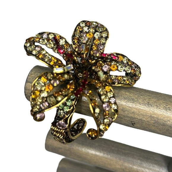 Vintage Iradj Moini crystal Dimensional Lily Flower Cuff Bracelet rhinestone - Picture 1 of 7